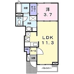 名鉄常滑線 名和駅 徒歩3分の賃貸アパート 1階1LDKの間取り