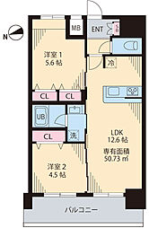 ルカナル門前仲町 2LDKの間取図画像