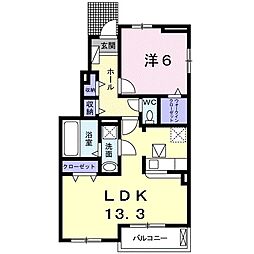 ラグーン岸脇1 1LDKの間取図画像