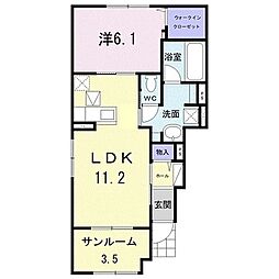 ピーチブロッサムB 1LDKの間取図画像