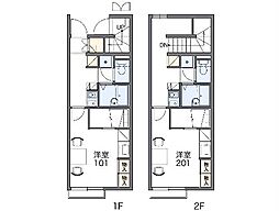 レオパレス大志 2階1Kの間取り