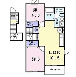 ウエストサイドヒルA 2LDKの間取図画像