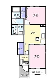クリエースト壱番館 2DKの間取図画像
