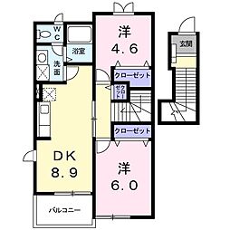 デリシューA 2DKの間取図画像