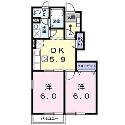 デリシューA 2DKの間取図画像