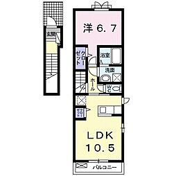 エアリーK 1LDKの間取図画像