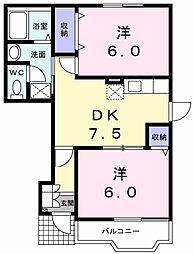 プリムベールB 2DKの間取図画像