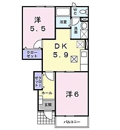 エクセレントハイム 2DKの間取図画像