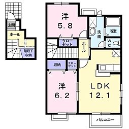 JR成田線 新木駅 徒歩9分の賃貸アパート 2階2LDKの間取り