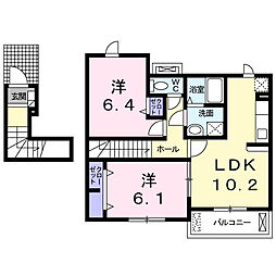関東鉄道常総線 下妻駅 徒歩17分の賃貸アパート 2階2LDKの間取り