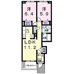 ジェルメ 1階2LDKの間取り