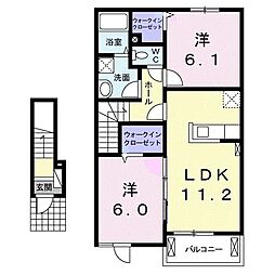 ヒルサイドハウス　エレガント 2階2LDKの間取り