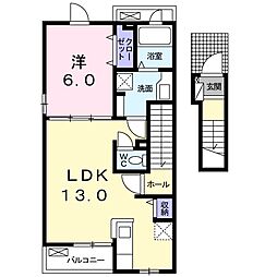 プランドールスギB 1LDKの間取図画像
