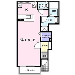 Ｄｅｆｉ−ＫＭ 1階ワンルームの間取り