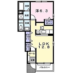 エアリーヒル　Ｂ 1階1LDKの間取り