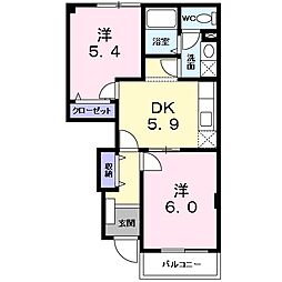 フローラM 2DKの間取図画像