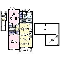 ロマニーヒロノ2 2LDKの間取図画像