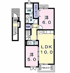 レーベン　ラオム 2階2LDKの間取り