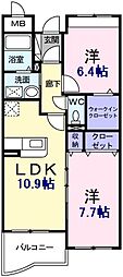 バルバロッサ上山 2LDKの間取図画像
