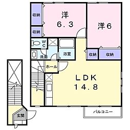 ボスケット 2LDKの間取図画像