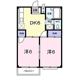 JR常磐線 佐和駅 徒歩35分の賃貸アパート 2階2DKの間取り