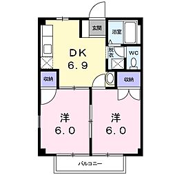 サンフォレスト 1階2DKの間取り