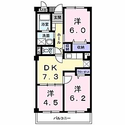 ニューポート磯原 3階3DKの間取り