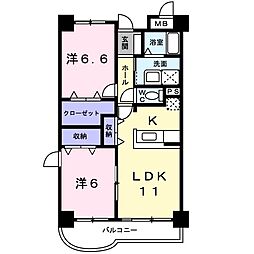 シャンヒルズ・アヴニール 2階2LDKの間取り