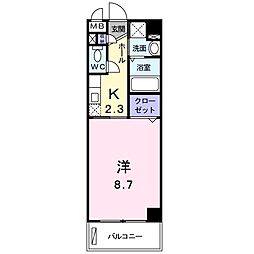 マンショングラース 1Kの間取図画像