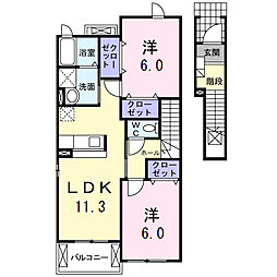 JR常磐線 大甕駅 徒歩29分の賃貸アパート 2階2LDKの間取り