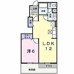 樽見鉄道 横屋駅 徒歩14分の賃貸アパート 1階1LDKの間取り