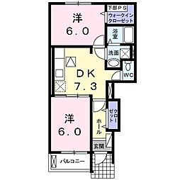 サンウィッシュ　Ｂ 1階2DKの間取り