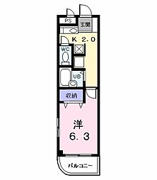 シャルマン 1Kの間取図画像