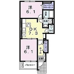 関東鉄道常総線 戸頭駅 徒歩25分の賃貸アパート 1階2DKの間取り