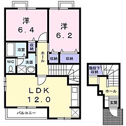 ラフレシールB棟 2LDKの間取図画像