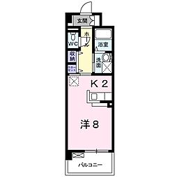 北総鉄道 東松戸駅 徒歩8分の賃貸マンション 2階ワンルームの間取り