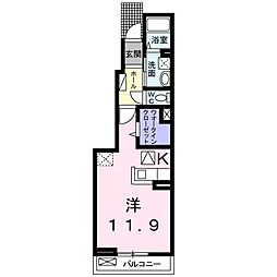 グリーンハイムＫ 1階ワンルームの間取り