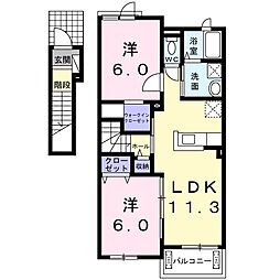 リバーサイド．ＳIII 2階2LDKの間取り
