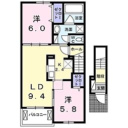 大阪モノレール本線 南摂津駅 バス7分 鳥飼西3丁目下車 徒歩3分の賃貸アパート 2階2LDKの間取り