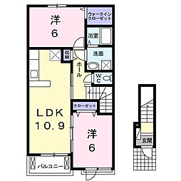 メール　ソレイユI 2階2LDKの間取り