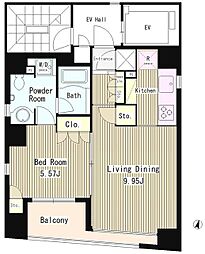 東京メトロ半蔵門線 水天宮前駅 徒歩4分の賃貸マンション 9階1LDKの間取り