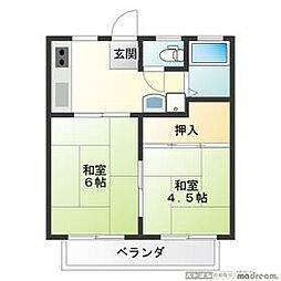 小田急小田原線 町田駅 徒歩15分の賃貸アパート 2階2Kの間取り