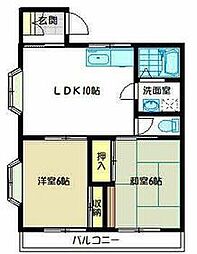JR横浜線 相原駅 徒歩7分の賃貸アパート 2階2LDKの間取り