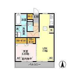 コージーネストB 1LDKの間取図画像
