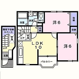 アデリーヌ 2階2LDKの間取り