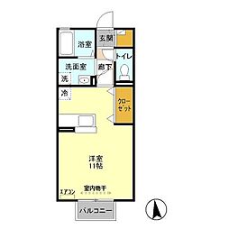 レセンテ新田原　II 2階ワンルームの間取り