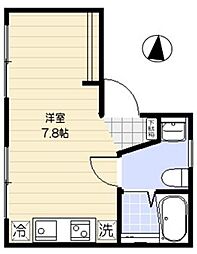 京王井の頭線 駒場東大前駅 徒歩8分の賃貸マンション 2階ワンルームの間取り