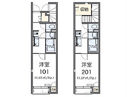 西武拝島線 東大和市駅 徒歩5分の賃貸アパート 2階1Kの間取り