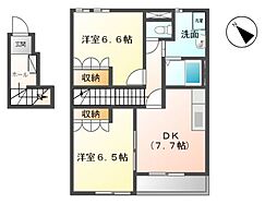 Ｃｏｎｆｏｒｔ　III 2階2DKの間取り