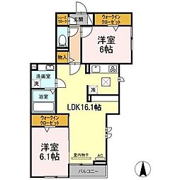 カトルフィーユ 101 1階2LDKの間取り